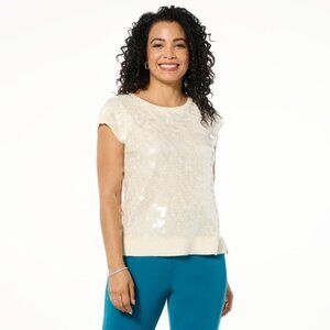 LB70 Lloyd Boston Entrance Maker Sequin Pullover Sweater Size XL Artic Wolf Cozy